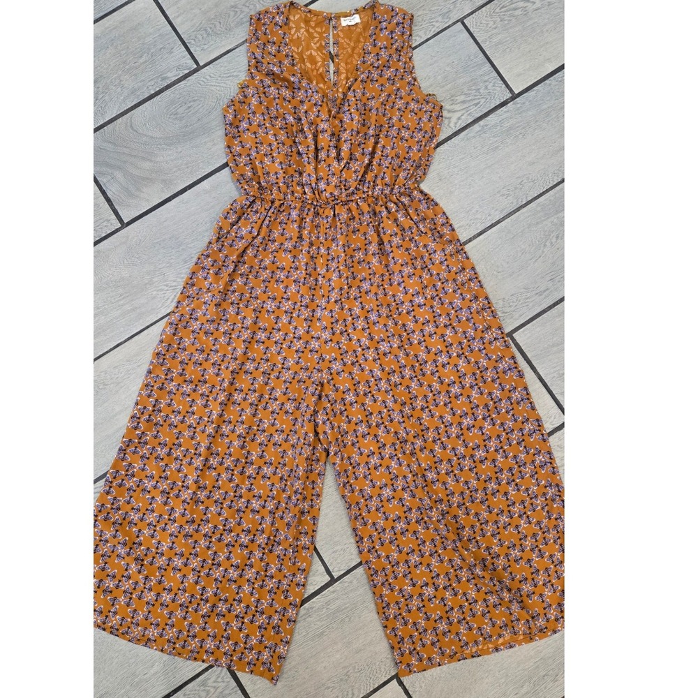World Market Mustard Yellow Bee Print Sleeveless Wide Leg Jumpsuit S/M